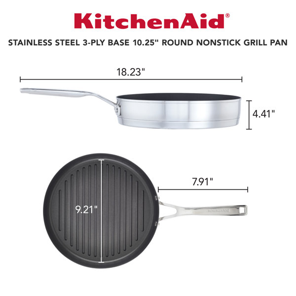 KitchenAid 9.21 in. Non Stick Stainless Steel Round Grill Pan & Reviews